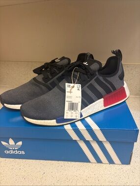 adidas NMD_R1 Men's Sneakers - Gray with Red & Blue Accents